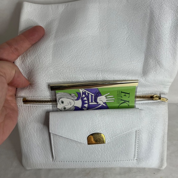 1960s Vintage EK Grab Large Leather Envelope Clutch Handpainted Rose - Picture 3 of 11